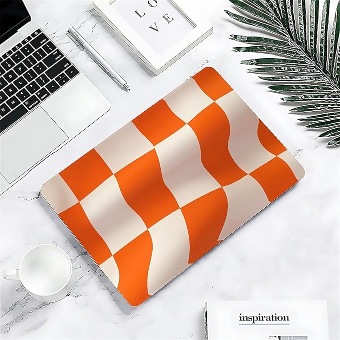 Compatible with MacBook Air 13.3 13.6 Inch Case 2022 2021 2020 2019 Plastic Hard Shell Case Cover,13.6 Air (A2681) M2 2022, Orange and White Checkered Flag