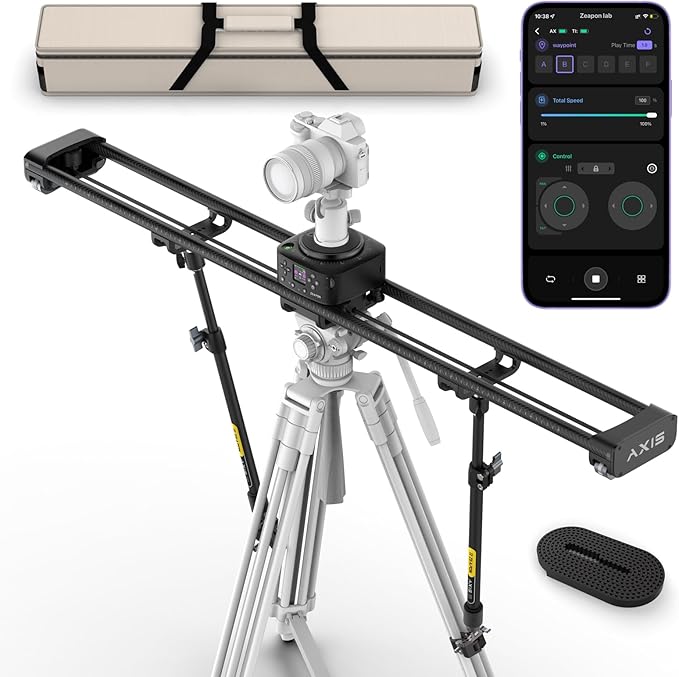 Zeapon AXIS 120 (2-axis) Multi-axis Motorized Camera Slider, 47''/120cm DSLR Dolly Carbon Fiber Electric Track, LCD Screen APP Control, Pan Head for 360° Panoramic Time-Lapse Follow Focus