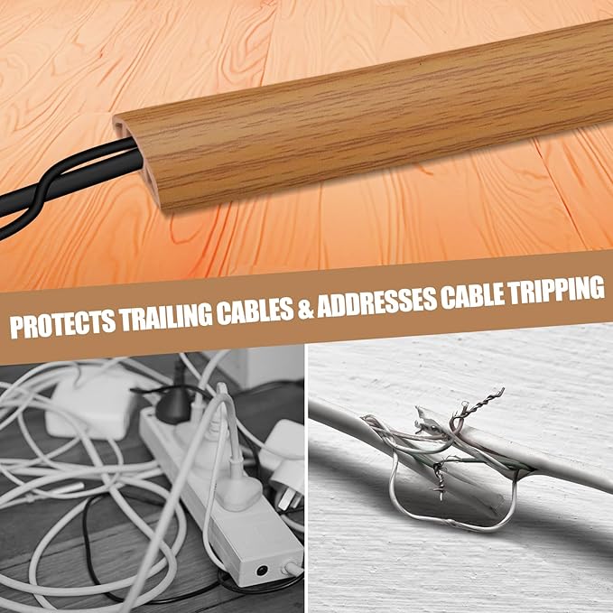 Floor Cord Cover Self Adhesive Cord Hider,20FT Cable Management, Extension Strip Protector for Wires, Prevent Cable Trips for Offices, Gyms, Exhibitions Cavity:0.47"(W) x 0.35"(H) Brown Wood