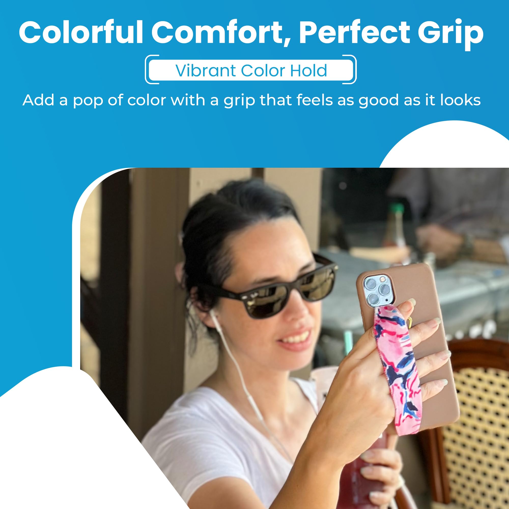 Switchbands Colorful Phone Grip 2 Pack – Reversible Elastic Phone Strap, Adhesive-Free, Arthritis Friendly Easy-Hold, Anti-Theft, Wireless Charging Compatible, Universal Fit – Blue & Cobalt Blue