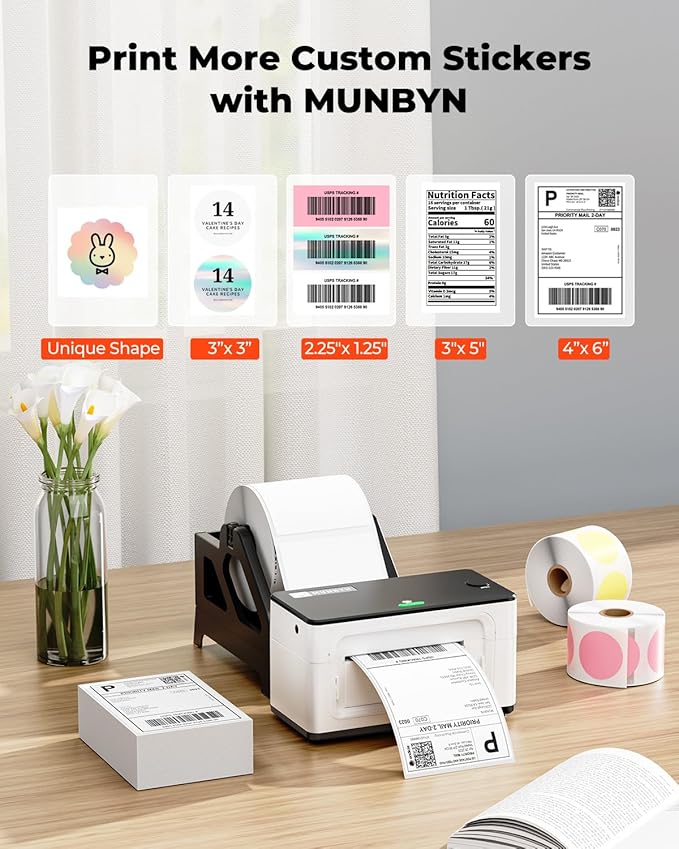 MUNBYN Bluetooth Thermal Label Printer 941BP, Wireless 300DPI 4x6 Shipping Label Printer for Small Business Compatible with Windows, Mac, iPhone, Android, PC, Amazon, Shopify, Etsy, USPS (White)
