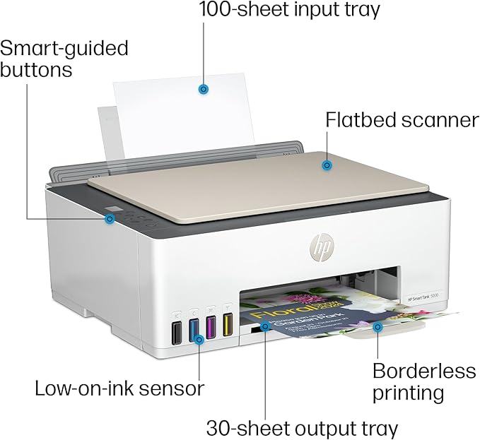 HP Smart Tank 5000 Wireless All-in-One Ink Tank Printer with up to 2 years of ink included, mobile print, scan, copy