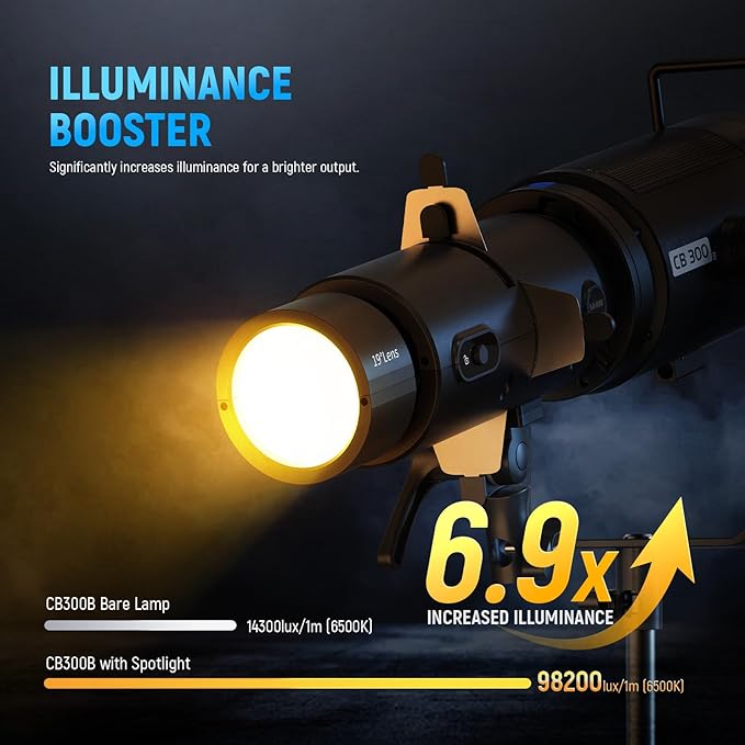 NEEWER LS-300 Spotlight Optical Snoot for 300W Bowens Mount LED Video Lights with 16x GOBO 19° Projection Lens 98% Light Transmittance Geometric Shaper for Creative Photography & Enhanced Illuminance