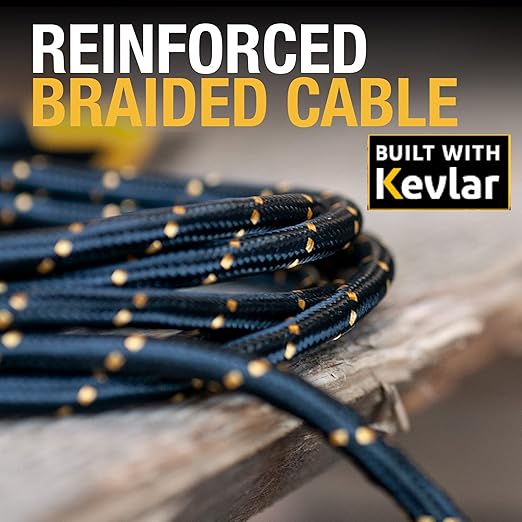 DEWALT Heavy Duty 3 in 1 Multi Charging Cord, 6ft Fast Charger Cord, Multi Charger Adapter with Lightning/Type C/Micro USB Port for iPhones/Samsung Galaxy/PS/Tablets/More