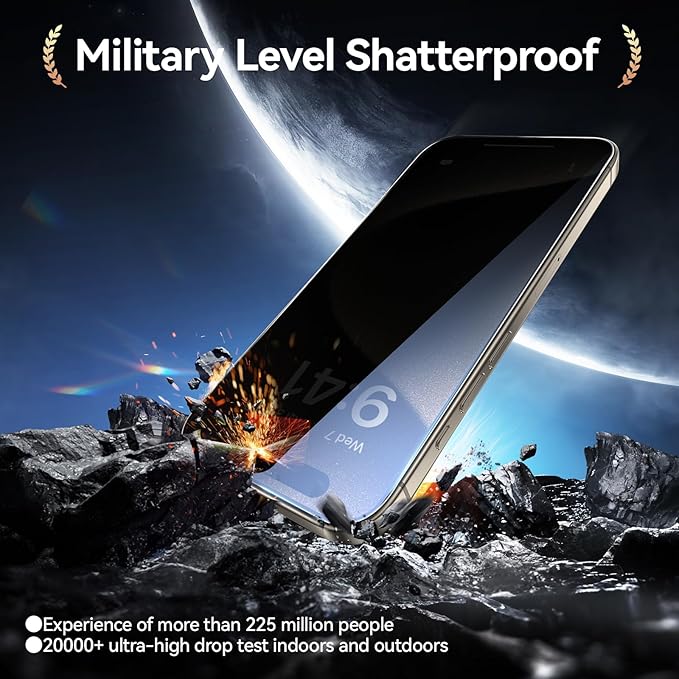 SMARTDEVIL 2+2Pack for iPhone 15 Pro Privacy Screen Protector with Camera Lens Protector,Shatterproof Tempered Glass[True 28°Anti Spy][9H Hardness][Automatic Dust-Elimination Install]