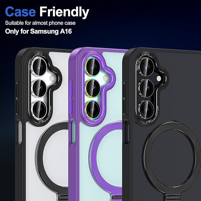 for Samsung Galaxy A16 Camera Lens Protector, Individual Metal Ring Tempered Glass Lens Cover, [Strong Adsorption] Scratch Resistant Ultra-Thin HD Clear Lens Cover, 1 Set-Slivery Ring