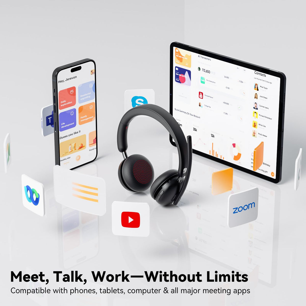 Dytole Wireless Headset with Mic for Work