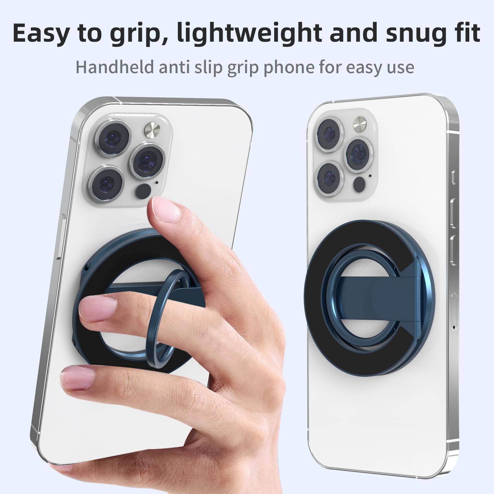 RESPECTED-BRO-Magnetic-Phone-Ring-Holder with Dual Rings, Compatible with iPhone 17/16/15/14/13/12, Multifunctional Stand for Desk,Office,Gym,Kitchen & All Metal Surfaces, Finger Loop Grip (Dark Blue)