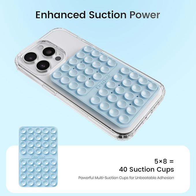 Silicone Suction Cup Phone Case Mount Double Sided, Silicon Sticky Phone Grip with Higher Suction Power for Cell Phone, Hands-Free Phone Accessories Holder for Selfies and Videos, Baby Blue