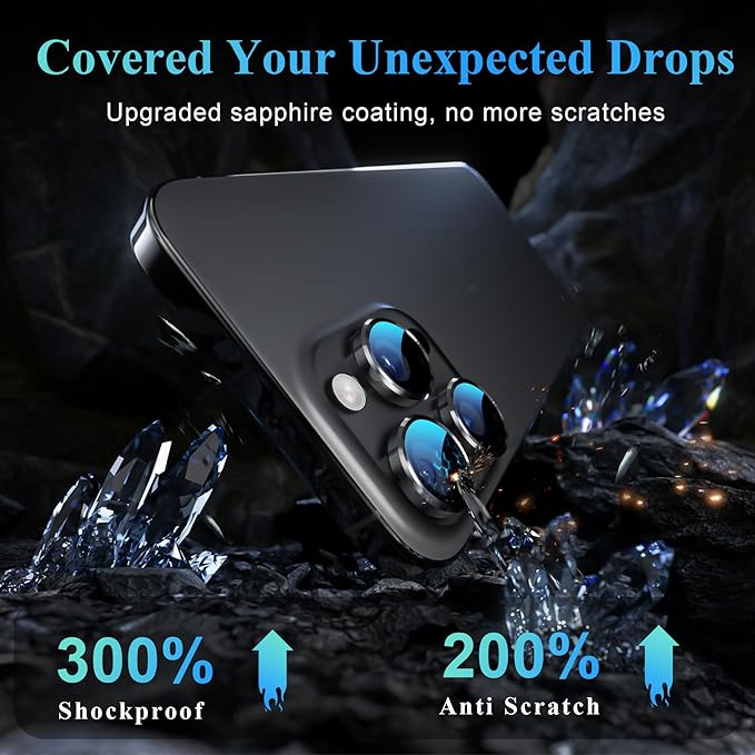 YWXTW Camera Lens Protector for iPhone 16 Pro/iPhone 16 Pro Max, [1 Step Installation Tray] Tempered Glass Screen Protector Metal Individual Camera Cover Accessories Case Friendly (Black Titanium)