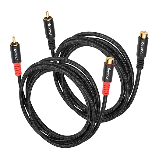 Devinal RCA Female to Male Extension Cable - Premium Audio Extender Cord for High Sound Quality & Durability, Compatible with Home Theater, TV, Soundbar - 10ft/3m