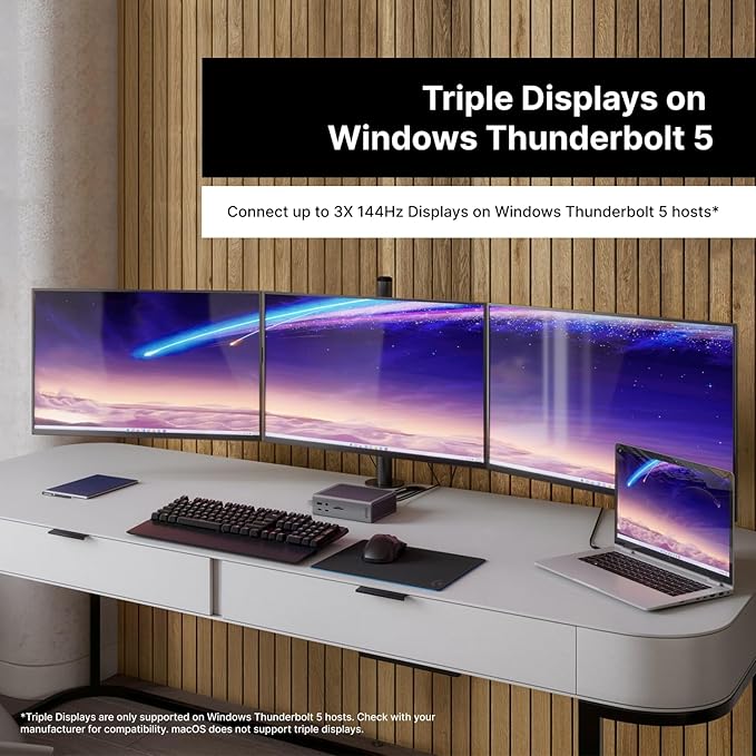 CalDigit TS5 Plus - 20 Port Thunderbolt 5 Dock, 140W Charging, 3X 80Gb/s Thunderbolt 5, 10x 10Gb/s USB Ports, Dual USB Controllers, 10GbE, Up to Dual 8K 60Hz Displays, 1.0m Braided Cable, 330W PSU