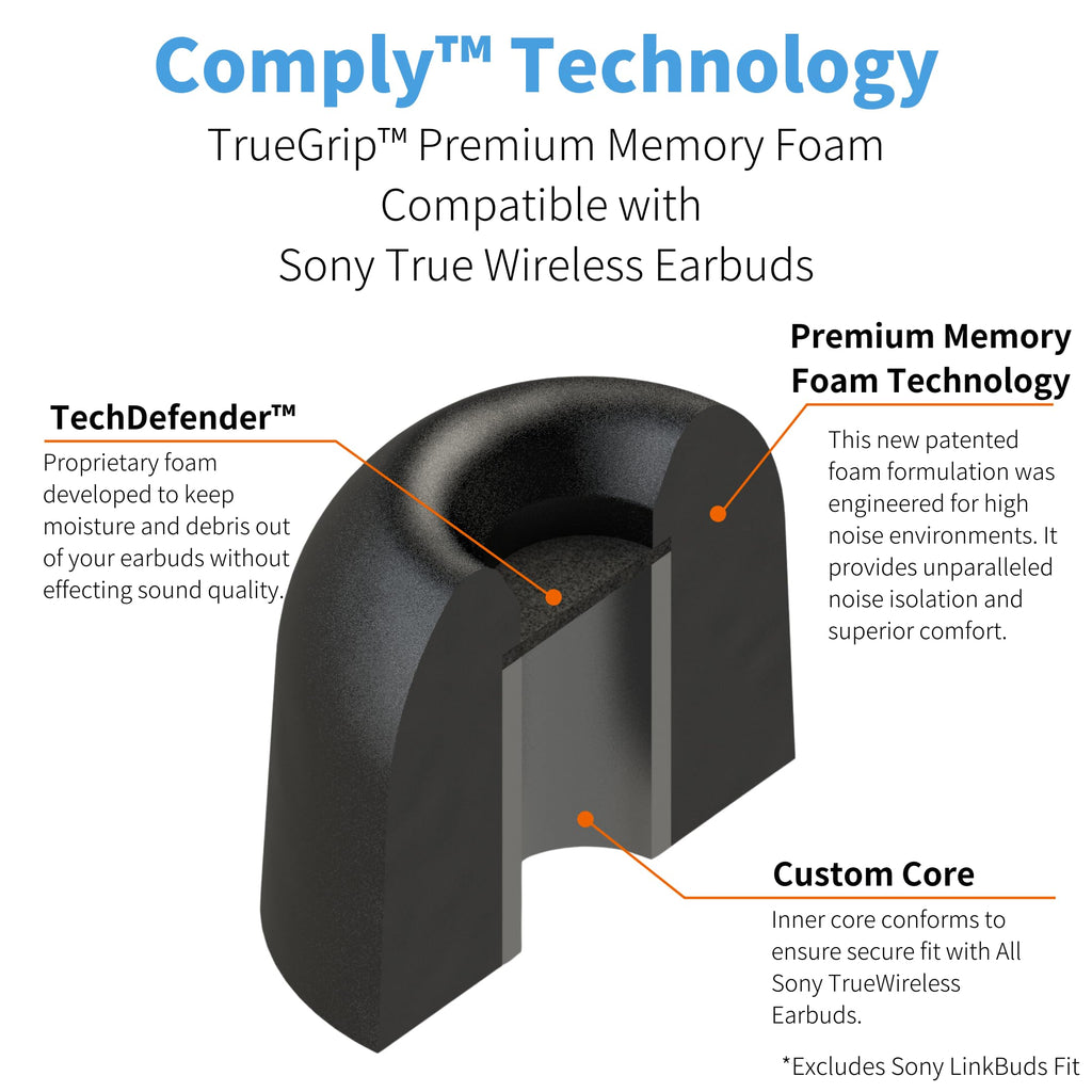 Comply TrueGrip Premium Memory Foam Replacement Ear Tips, Black, Medium