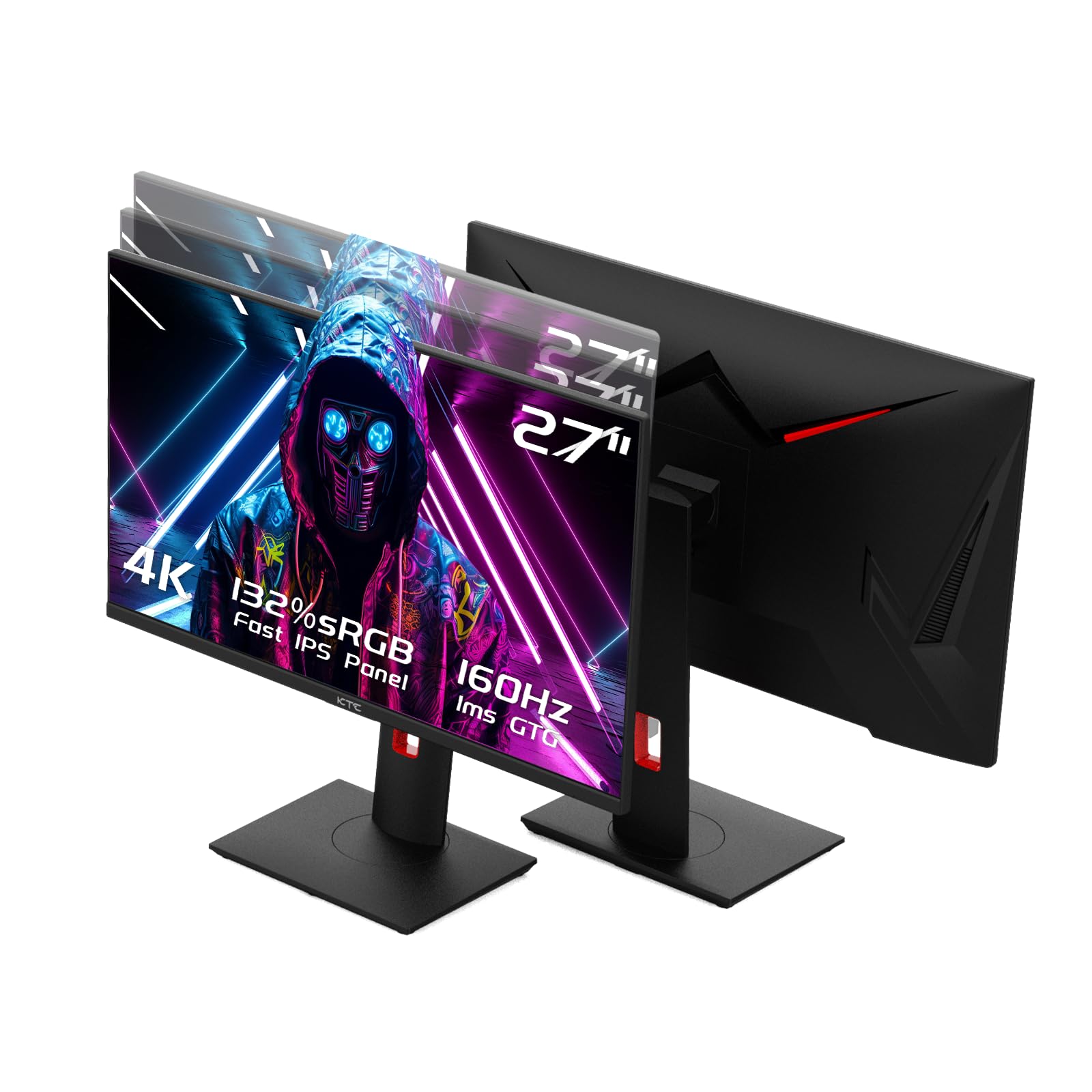 KTC 27" 4K UHD 144Hz Gaming Monitor - Fast IPS Panel 160Hz 1ms GTG, HDR400 132% sRGB, HDMI2.1/DP1.4, VESA Mount, Height/Tilt/Pivot/Swivel Stand, Vertical Monitor Ideal for Gamers, Designers