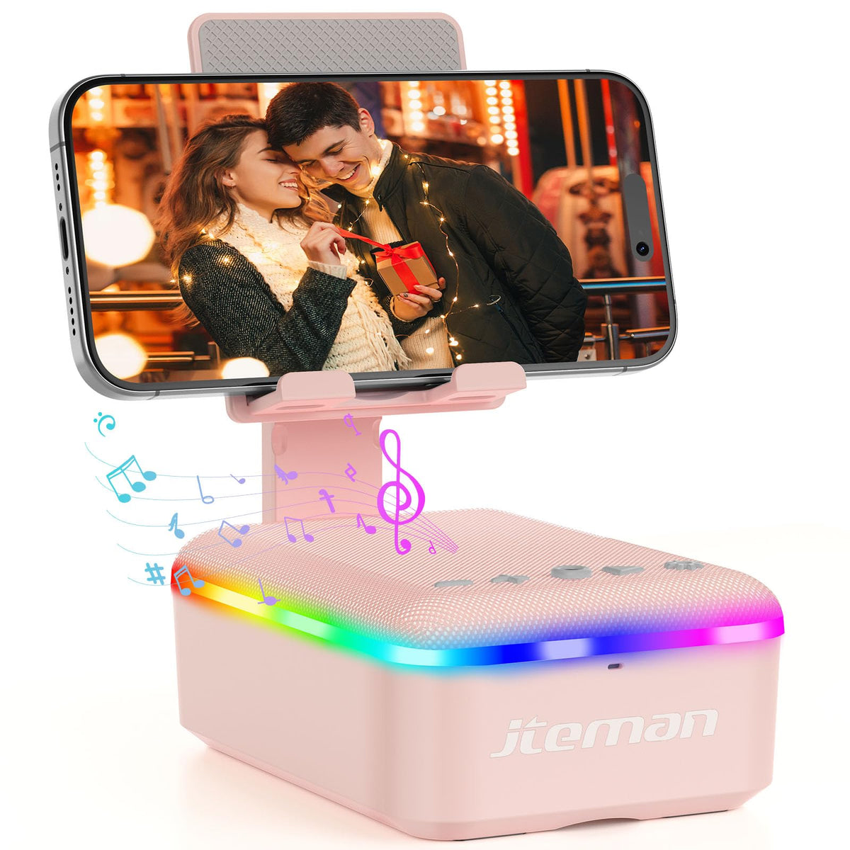 JTEMAN Gifts for Men Women,Cell Phone Stand with Bluetooth Speaker,LED Light,and Lanyard,Cool Tech Gadgets,Unique Birthday Gifts for Men Husband Mom Dad