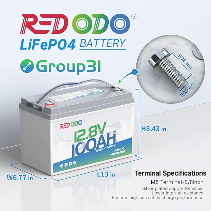 Redodo 12V 100Ah LiFePO4 Battery with Self Heating, Low Temperature Protection Group 31 Lithium Battery, Built in 100A BMS, 4000+ Deep Cycles, Perfect for RVs, Off-Grid in Cold Areas 2 Packs