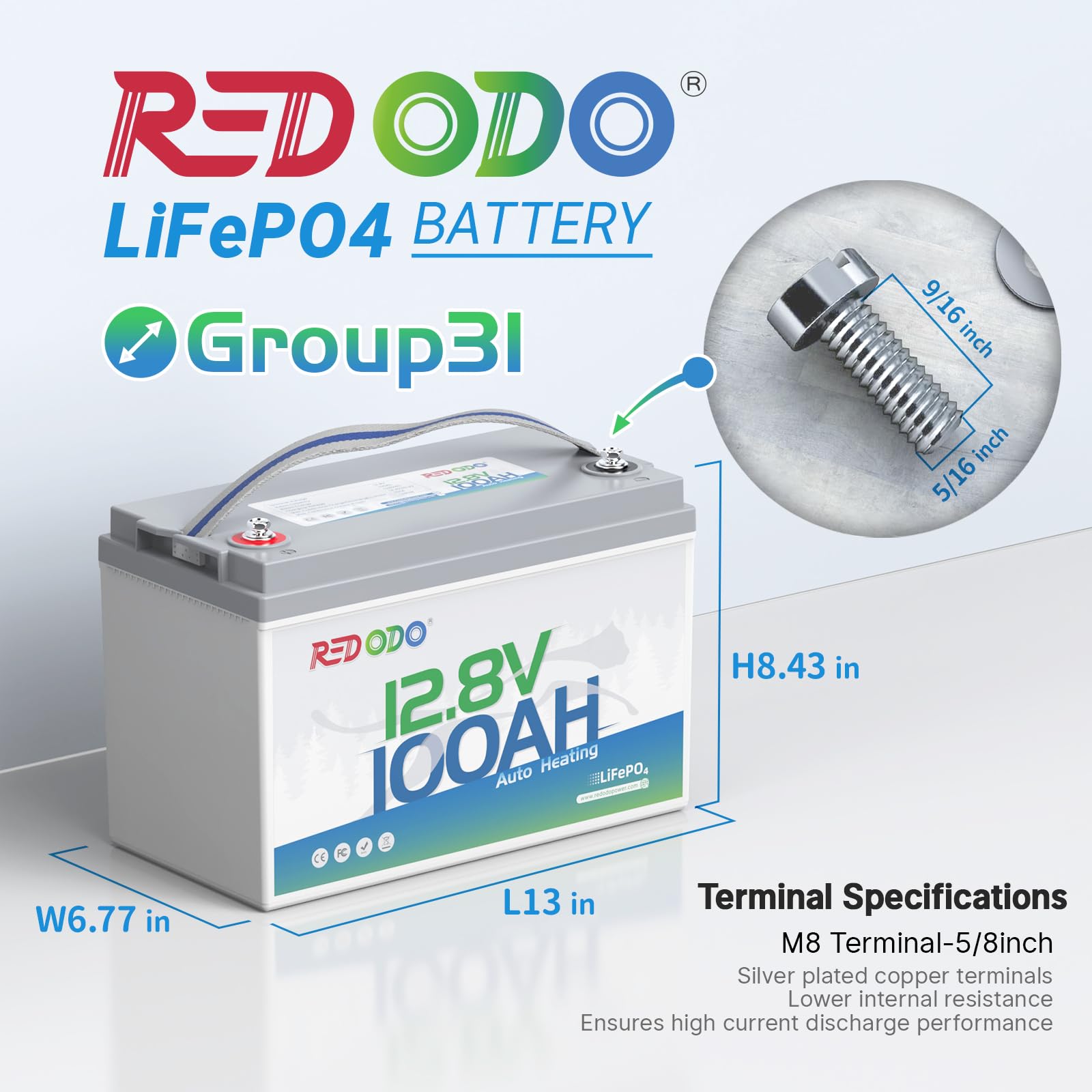 Redodo 12V 100Ah LiFePO4 Self-Heating Group 31 Deep Cycle Battery -2 Pack