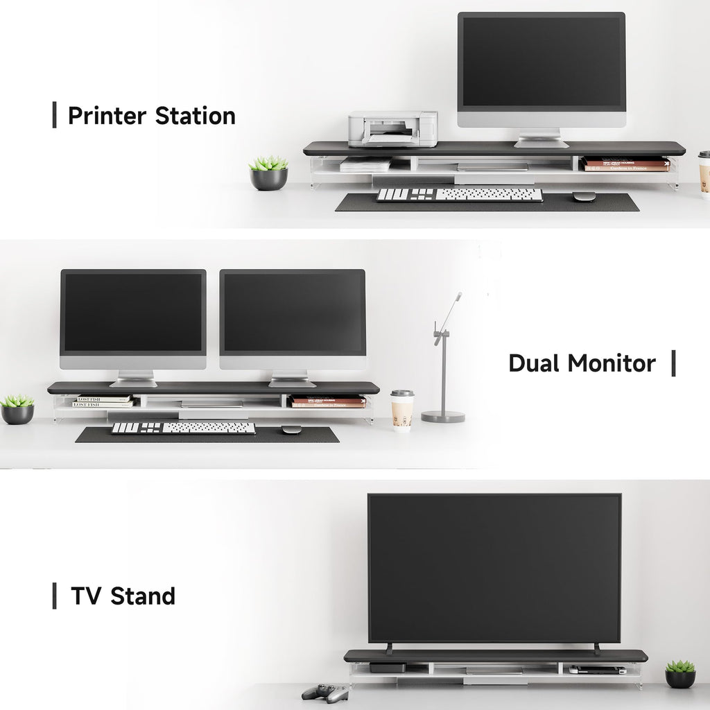 Fenge 42.5" Dual Monitor Stand with Clear Acrylic Legs, Black