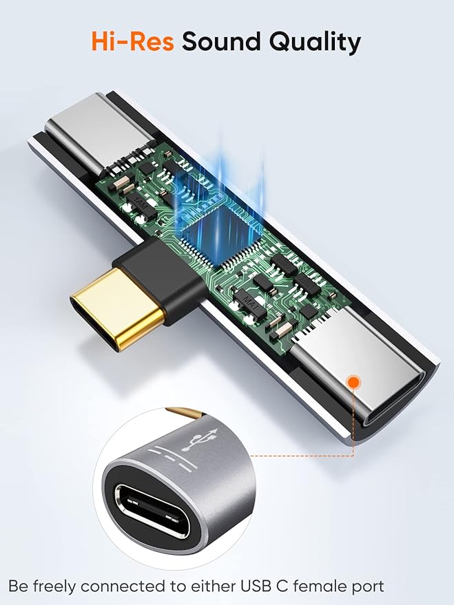 CableCreation USB C Splitter, 2-in-1 USB C Audio and PD Charging Adapter, Type C Aux Cord Compatible with New iPad Pro, MacBook, iPhone 16 15, Galaxy S9/S10/S20/S21 Ultra/S22/S23/S24, Pixel 9/8/7/6+