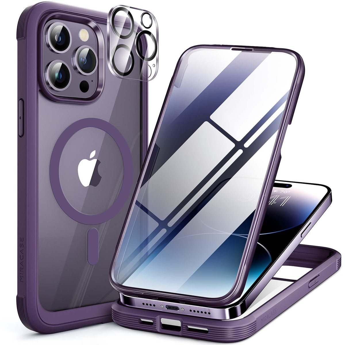 Miracase for iPhone 13 Case 6.1'',Full-Body Magnetic Clear Bumper Case with Built-in 9H Tempered Glass Screen Protector,Military Drop Protection Outdoor Phone Case — iPhone 14 Pro