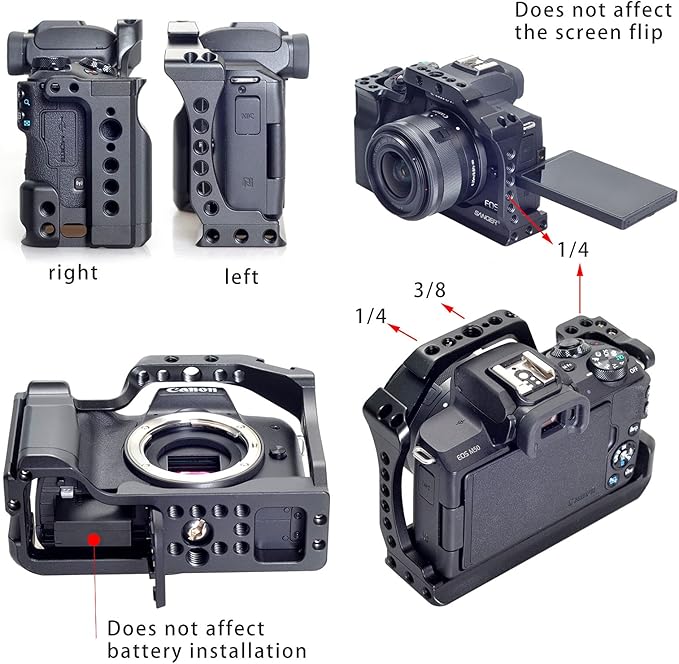 Hersmay For Canon M5 M50 II Cage with Top Handle, Camera Cage for Canon EOS M50 Mark II/ M50 /M5 Camera,Vlogging Video Shooting Filmmaking Rig Stabilizer with 1/4" Mounting and 3/8" Arri Locating Hole