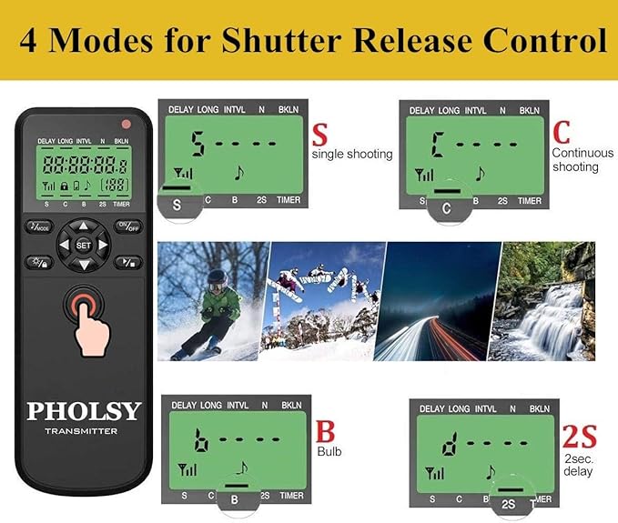 PHOLSY Wireless Timer Remote Control with Intervalometer HDR for Sony a1, a9, 9M2, a7M4, a7M3, a7RM2, a7RM3, a7RM4, a3500, a6600, a6500, a6400, a6100, RX100M4, RX100M6, RX100M7, RX10M4, HX99, a68
