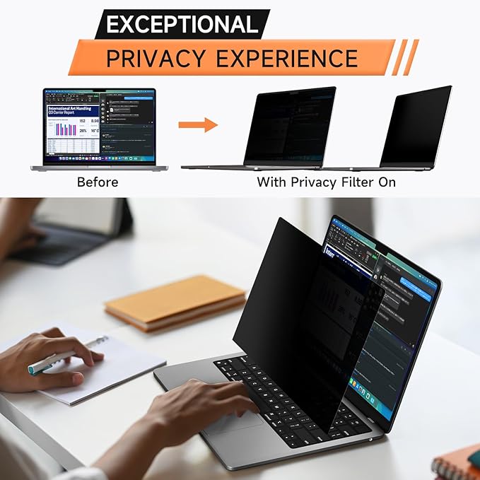 Privacy Screen for MacBook Pro 14 Inch (2021-2024, M1, M2, M3, M4, Pro, Max), Matte Anti Glare Blue Light Filter, Nano No Glue Anti Spy Black Protector for Mac Pro 14In Laptop Computer