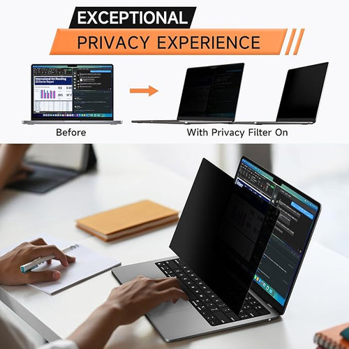 360° Privacy Screen for Macbook Pro 13 Inch (2016-2022, M1, M2) & Air 13 inch (2018-2021, M1), Anti Glare Blue Light Filter, Nano No Glue Anti Spy Black Protector for Mac Pro 13In Laptop Computer