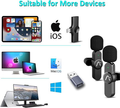 Aisizon Wireless Lavalier Microphone for iPhone7-14, Wireless Clip Mic, Clip on Microphone A3d, for iPhone, iPad, Computer, Zoom Meeting, Video Recording, tiktok