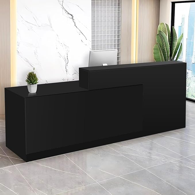 Reception Desk with Counter Modern Checkout Counter with Lockable Drawer Keyboard Tray Receptionist Desk for Office Salon Reception Table J Left 79inch/200cm