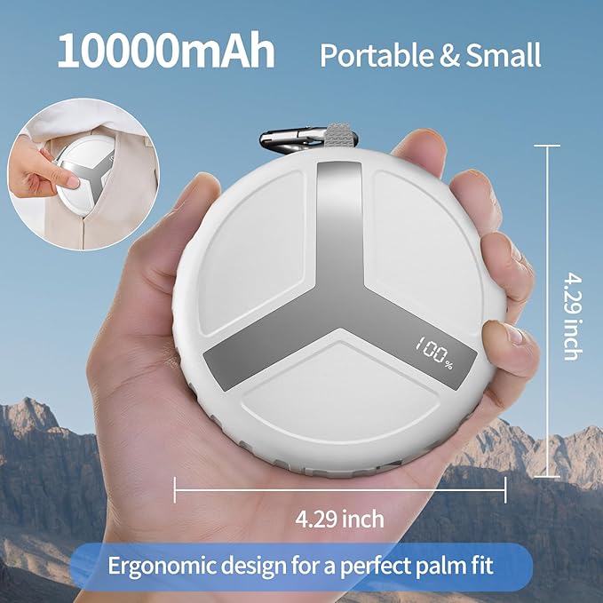 Vivilumens Rugged Power Bank Outdoor Charger 10000mAh USB-C Fast Charging Cable Retractable 25.5 inch Carabiner Wearable Smart Display & Flashlight Battery Pack for Hiking, Camping, Backpacking(White)