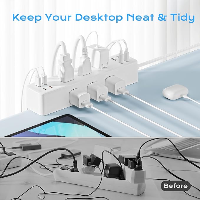 Acozvin Desk Clamp Power Strip 10FT, 40W Total Fast Charging Station