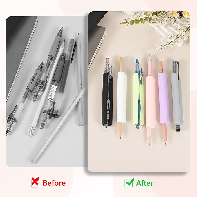 PATIKIL 2 Pcs Adhesive Pencil Holders, 105mm Long Universal Pencil Clip Silicone Pen Holder Office Pen Organizer for Desk Wall Clipboard Notebook Tablet Case Stylus, Purple