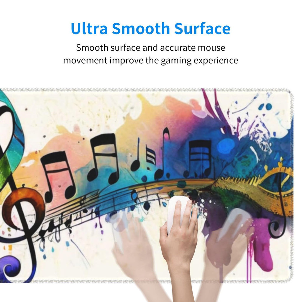 Gaming Mouse Pad, Large Non-Slip Rubber Base Mousepad, Keyboard Mouse Mat, Desk Pad with Stitched Edges, 31.5x11.8inch, Music Note