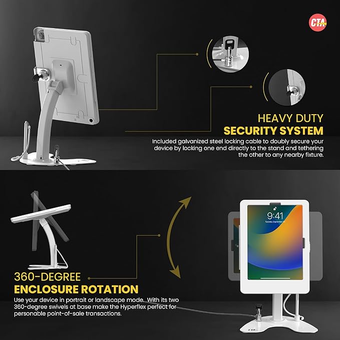 Dual Kiosk Stand – CTA Dual Security Kiosk Stand with Locking Case and Cable for iPad 11th Gen A16 11” - 10th Gen 10.9” - 11” Pro - Air 4 & 5 Gen - White (PAD-ASK109W)