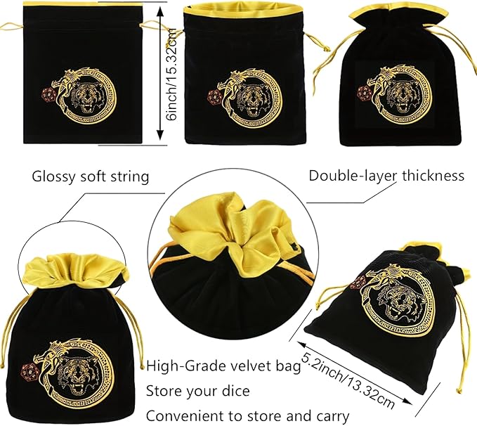 CiaraQ DND Polyhedral Dice Set (42pcs) with A Gold Pattern Drawstring Bag for Dungeons and Dragons RPG MTG Table Games. 6 Sets Fantasy Role Playing Dice