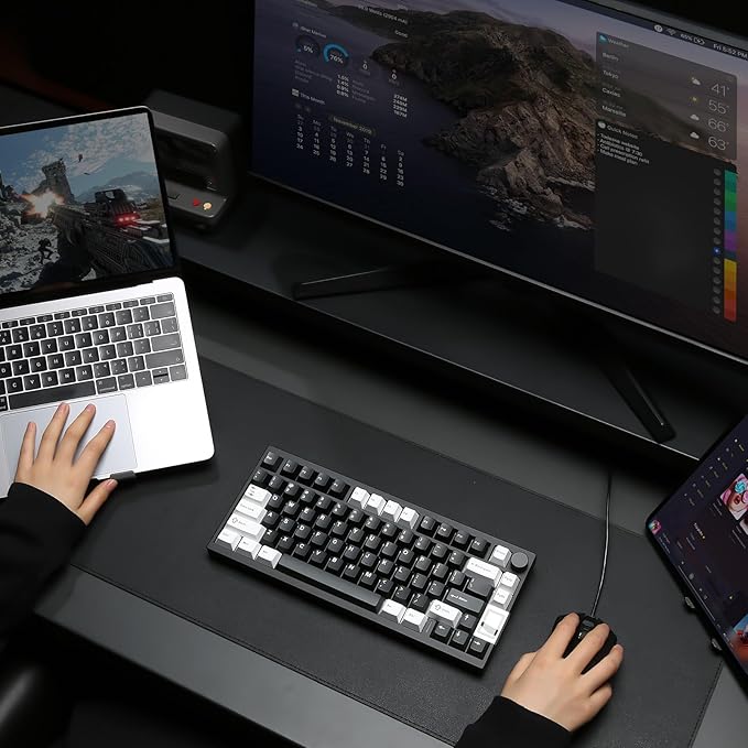 YUNZII AL80 Wireless Mechanical Keyboard,Full Aluminum CNC, Smart LCD Display,Hot Swappable Gasket Mount 75% Layout with Knob,BT/2.4G/USB-C,QMK/VIA Support for Win/Mac (Black, Gateron Zero Switch)