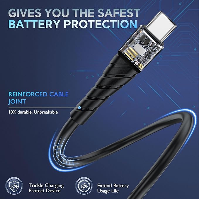 OIITH USB C Cable, USB A to USB C 3A Fast Charging (6FT 3Pack) Phone USB Type-C Charge Cable Android Charge Cord USB C Charger Cable for iPhone 15 Plus/Pro/Pro Max/Samsung/Pad/Laptop/LG/-Blue
