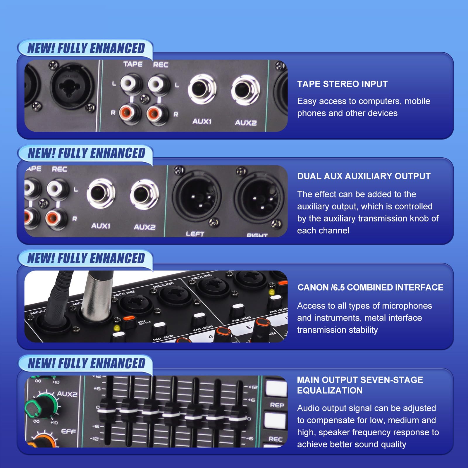 GF8 Pro Multi functional 8-channel Audio Mixer, Bluetooth DJ Mixing Console -7-level Stage Equalizer, 99 Sound Effects, Stage Independent Mute, Karaoke, Wedding Scene, Party DJ Mixer