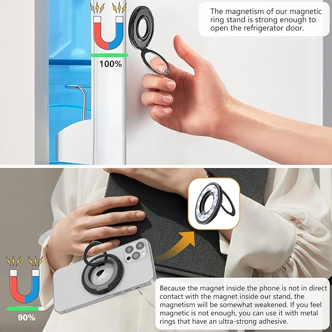 OPSO Magnetic Phone Ring Holder for MagSafe, 360 Degree Rotation Silicone Finger Ring Grip Stand Holder, Adjustable Kickstand, Compatible with iPhone 16 15 14 13 12/Pro/Max, Samsung and All Smartphone