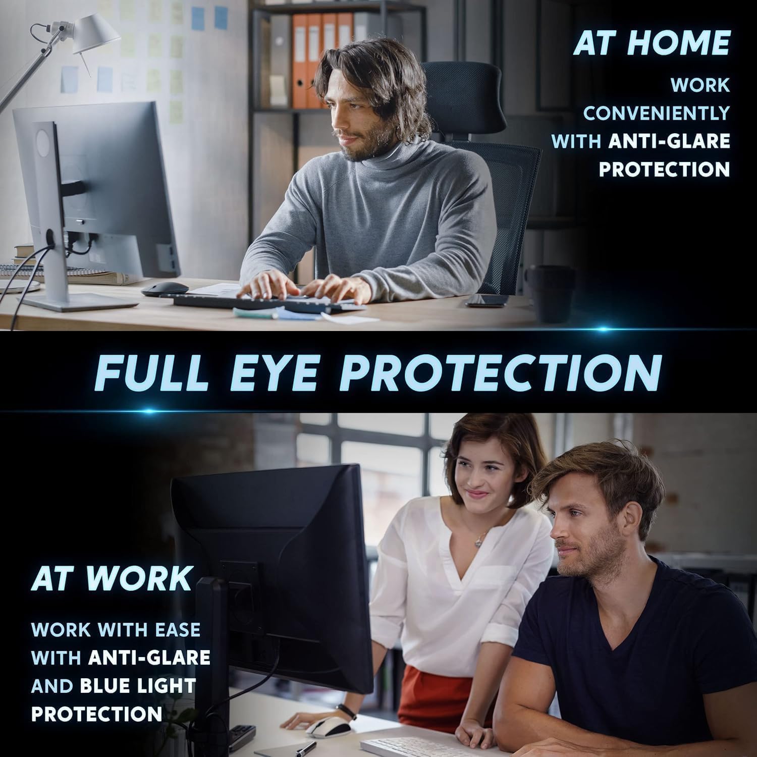 Easges [2 Pack] 24 Inch Computer Privacy Screen Filter for 16:9 Aspect Ratio, Eye Protection, Anti-Glare, Anti-Blue Light Computer Monitor Privacy Filter, Removable Anti-Scratch 24in Protector Film