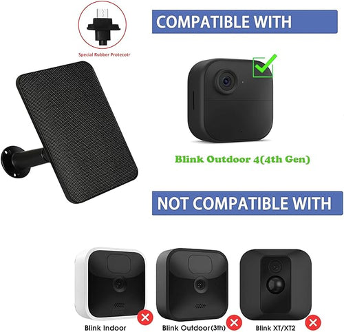6W Solar Panel Charger for Blink Outdoor 4 (4th Gen), Solar Panel with 13.1ft Waterproof Charging Cable, Waterproof Rubber Plug, 360°Adjustable Mount and Micro USB and Type-C Port (for Blink 4-1PC)