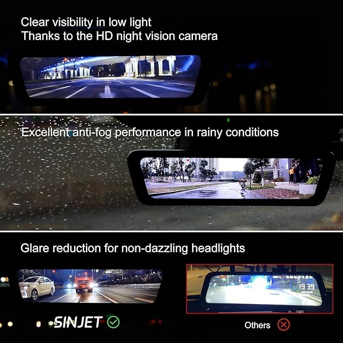 9.66″ OEM Rear View Mirror Camera, Dash Cam, Detached Front Lens, 2K, IPS Screen, Night Vision, Parking Monitor, 32GB SD, for Trucks, Vans, SUVs