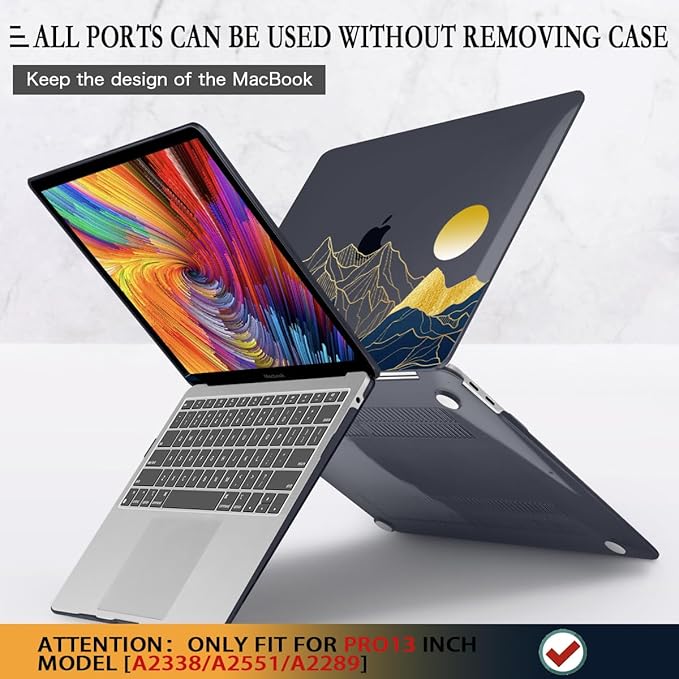 CISSOOK Compatible with MacBook Pro 13 inch Case M2 2025-2020 Release A2338 M2 M1 A2251 A2289, Plastic Hard Shell & Keyboard Cover for Pro 13 inch M2 with Touch Bar, Mountain & Raised Sun