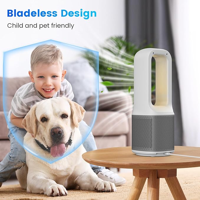 Misby Desk Fans Small Quiet, 13 Inch Bladeless Table Fan, 9 Speeds for Powerful Airflow, 70° Oscillating Fan with Night Light and Timer, Desktop Cooling Fan for Bedroom, Office, Nightstand, Grey