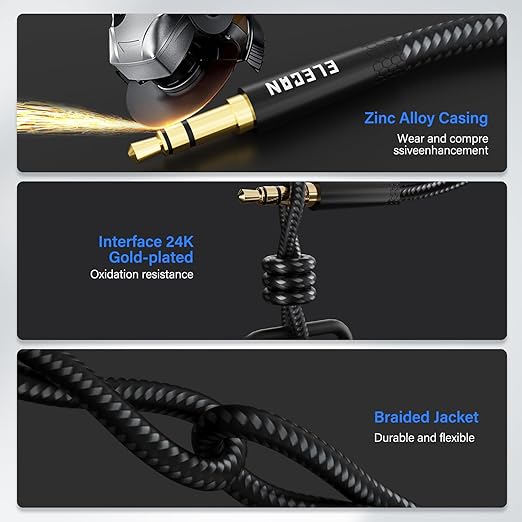 Elecan Headphone Extension Cable 5 Ft/2 Pack, 1/8 Inch 3.5 MM AUX Cord Wire Male to Female, Hi-Fi Sound Thin&Slim Braided TRS Stereo Audio Beats Cable Extender for Car,Home Stereos, Speaker,Phones
