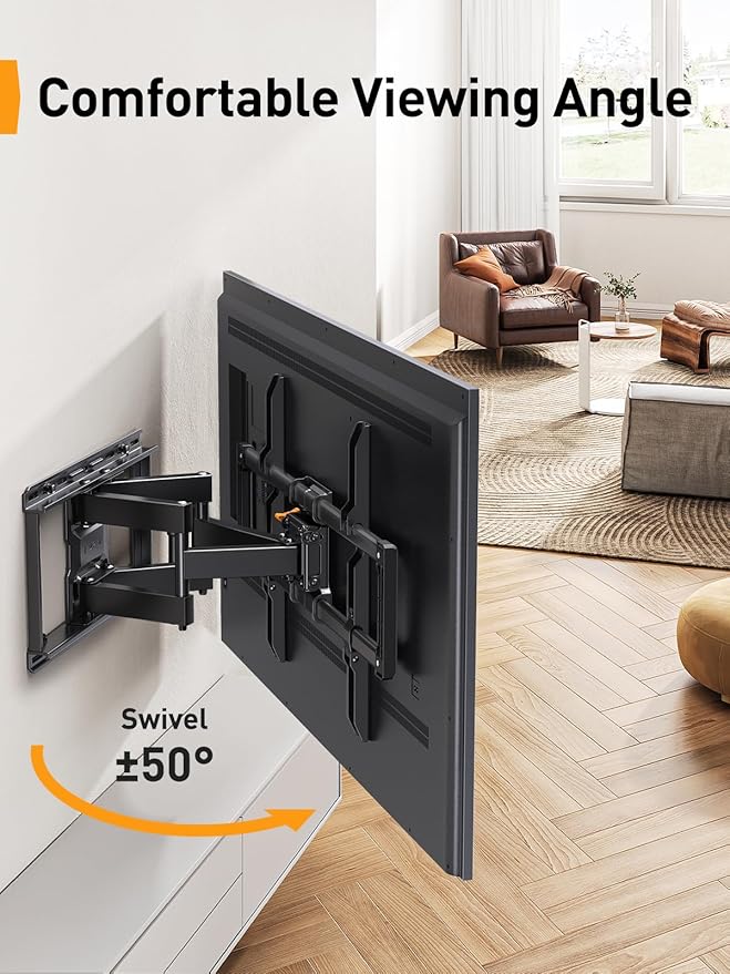 Perlegear UL Listed Full Motion TV Wall Mount for 42-85 inch TVs up to 132 lbs, TV Mount with Dual Articulating Arms, Tool-Free Tilt, Swivel, Extension, Leveling, Max VESA 600x400mm, 16" Studs, PGLF8