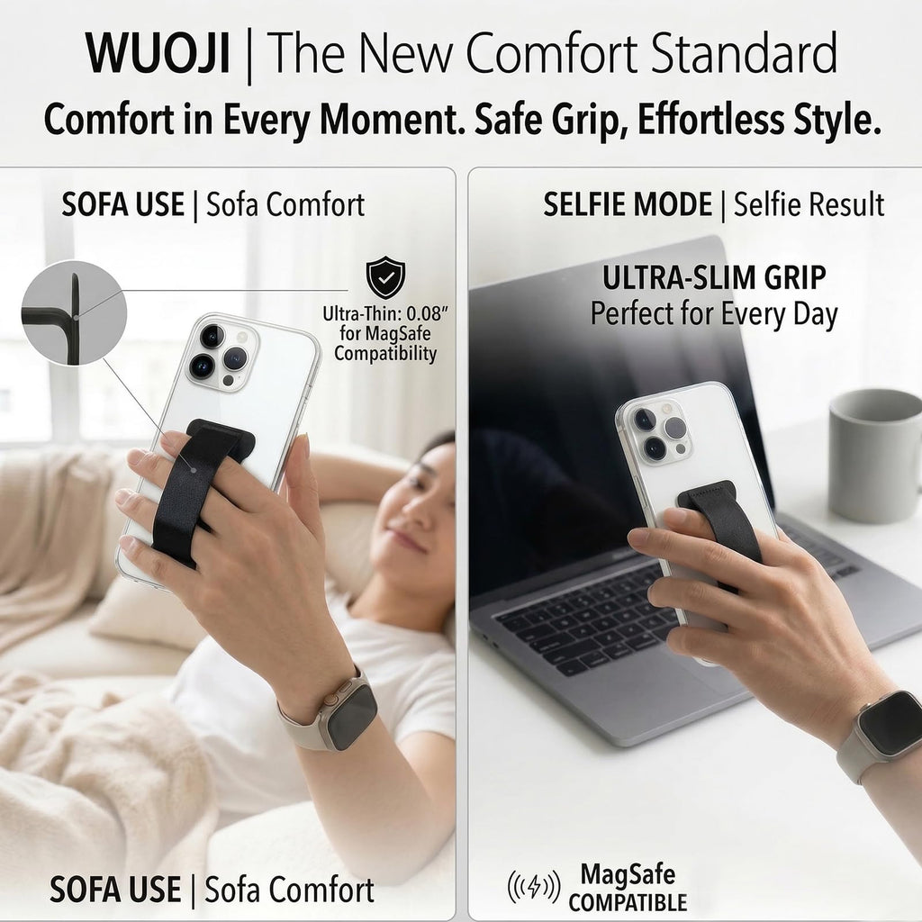 WUOJI Phone Grip Holder for Hand, Universal Finger Strap Phone Holder, Finger Selfie Grip Compatible with Most Smartphones (Gary) - 2Pack