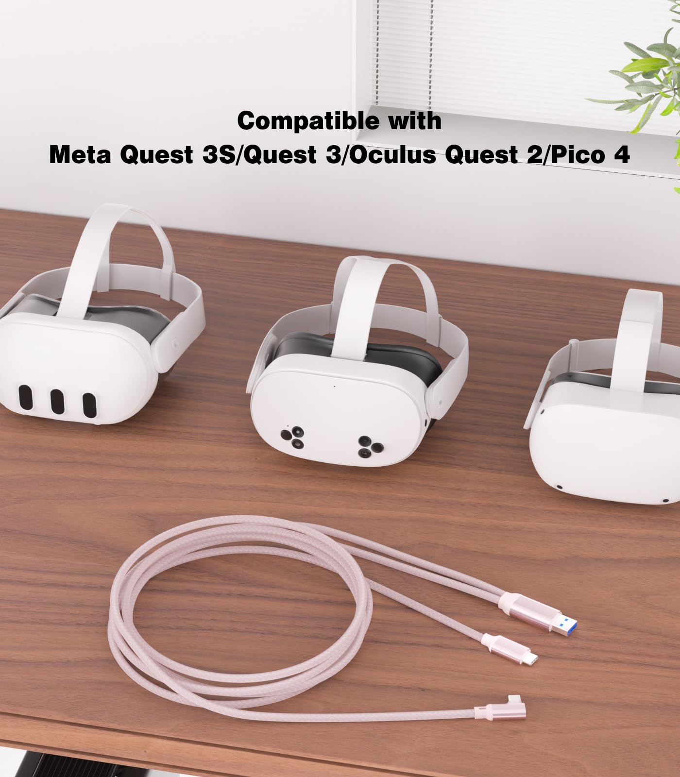 SWITCHFLUX 16FT VR Charging Link Cable | USB 3.0 High-Speed Data & Charge for Meta Quest 3S/3/2/Pro, Pico 4 and PC/SteamVR USB-C Charger Cord for VR Headset - Pink