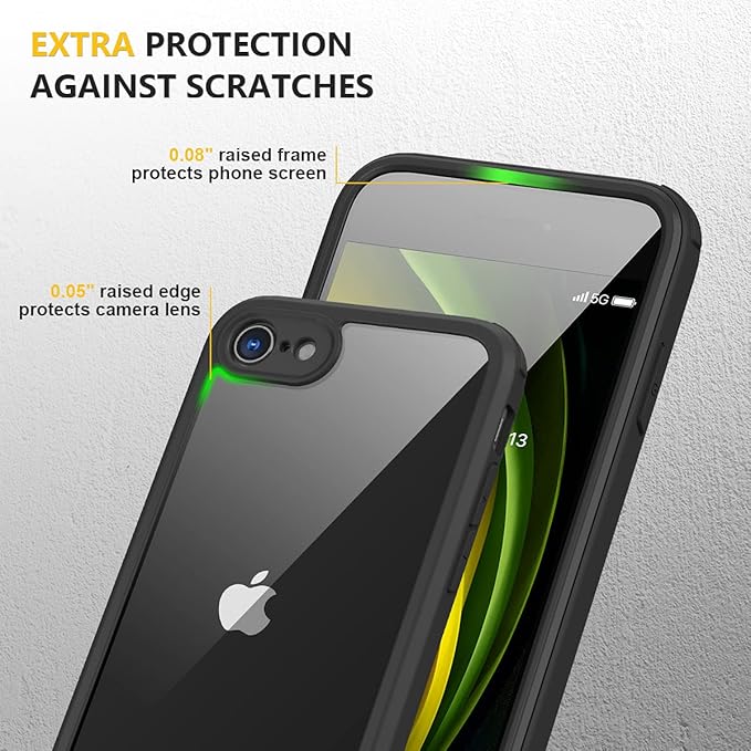 Miracase for iPhone SE Phone Case 3rd/2nd Generation 2022 2020 Full-Body with Built-in Glass Screen Protector, Heavy Duty 360° Protective Shockproof Bumper Cover for iPhone 8/SE 4.7 Inch, Black